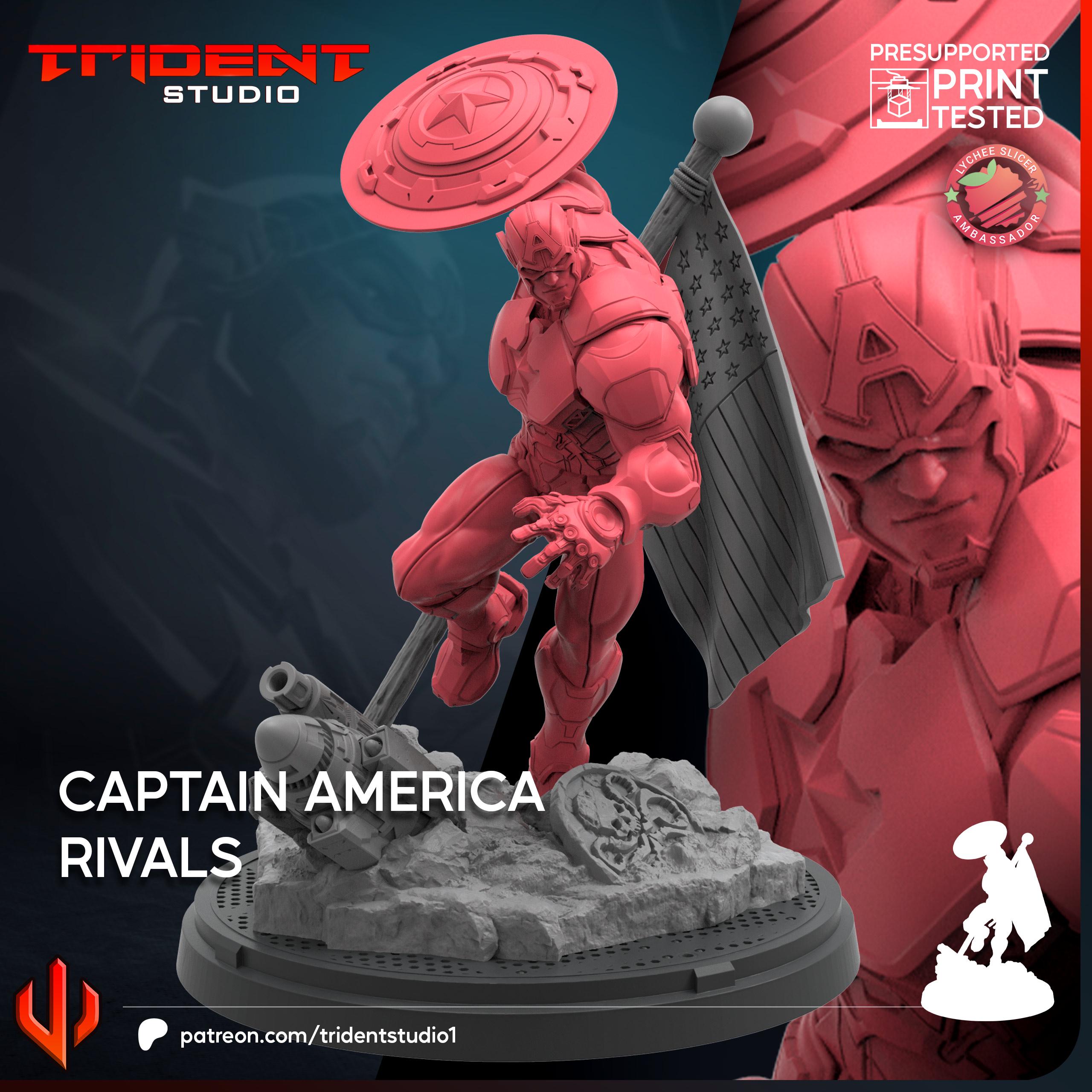 Captain America Rivals (Fan art sculpted by Trident Studio) (Crisis Protocol Proxy/Alternative)