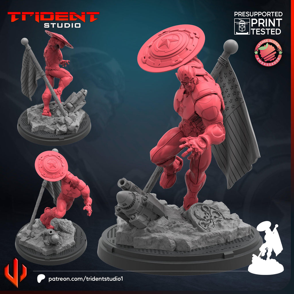 Captain America Rivals (Fan art sculpted by Trident Studio) (Crisis Protocol Proxy/Alternative)