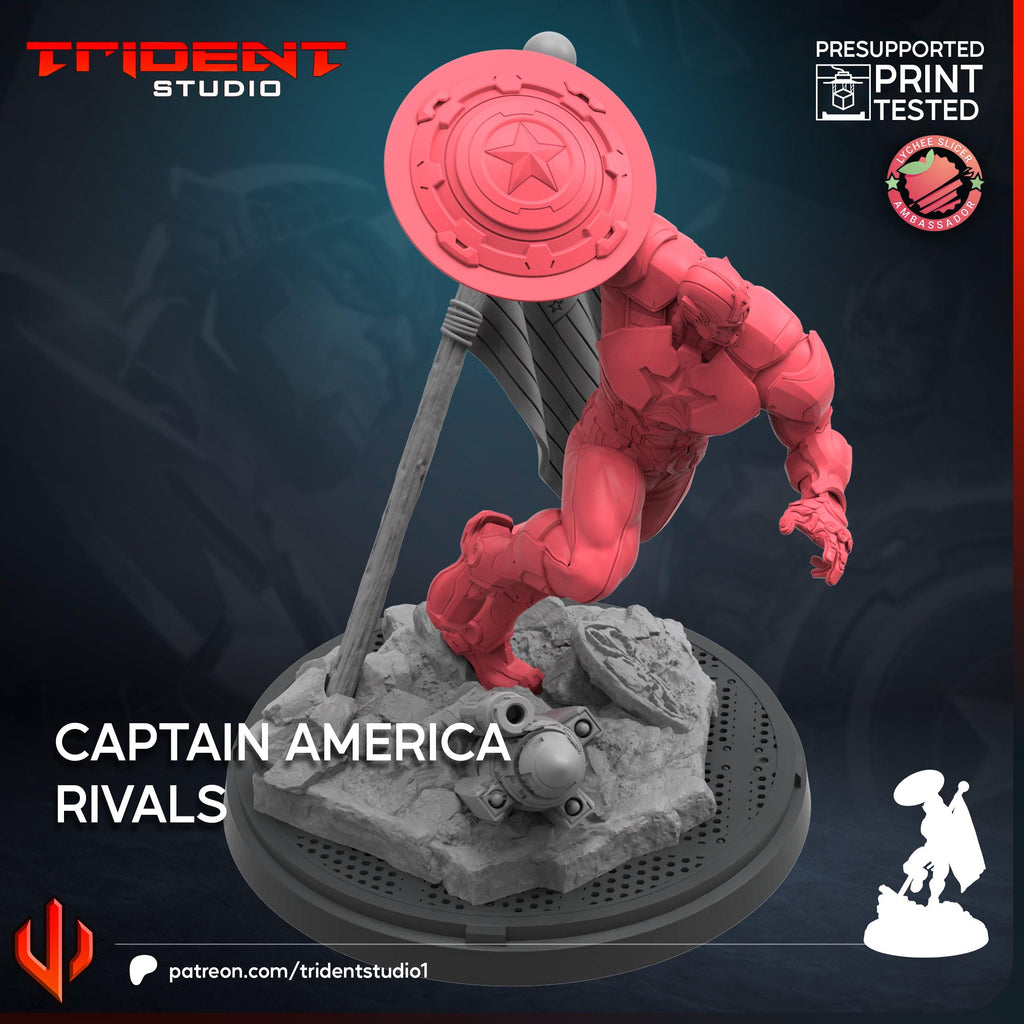 Captain America Rivals (Fan art sculpted by Trident Studio) (Crisis Protocol Proxy/Alternative)