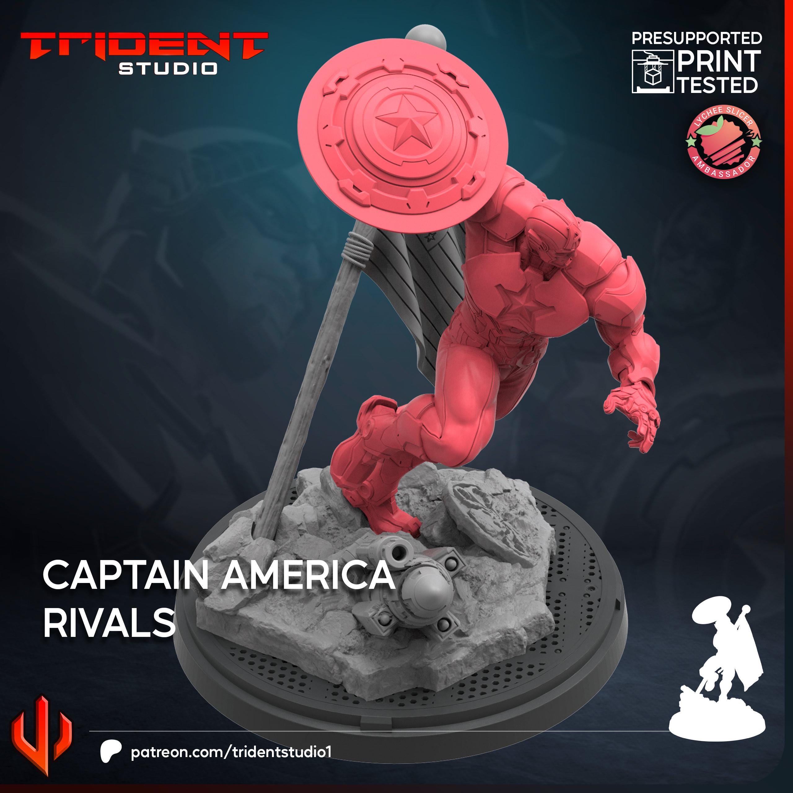 Captain America Rivals (Fan art sculpted by Trident Studio) (Crisis Protocol Proxy/Alternative)