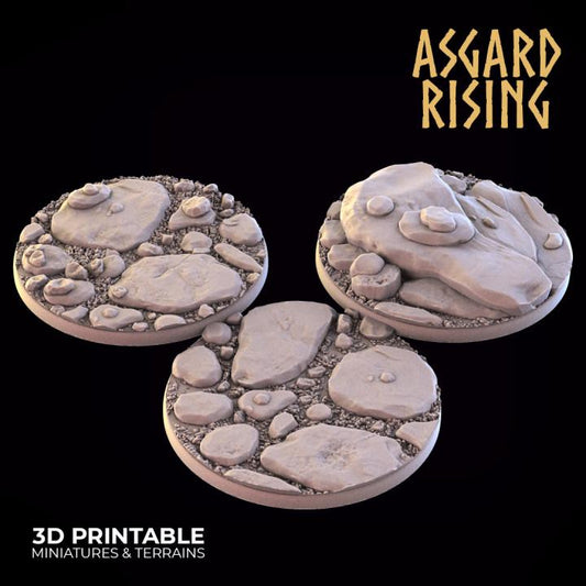 Rock Path - 3x 50mm Round Wargame Base - Asgard Rising