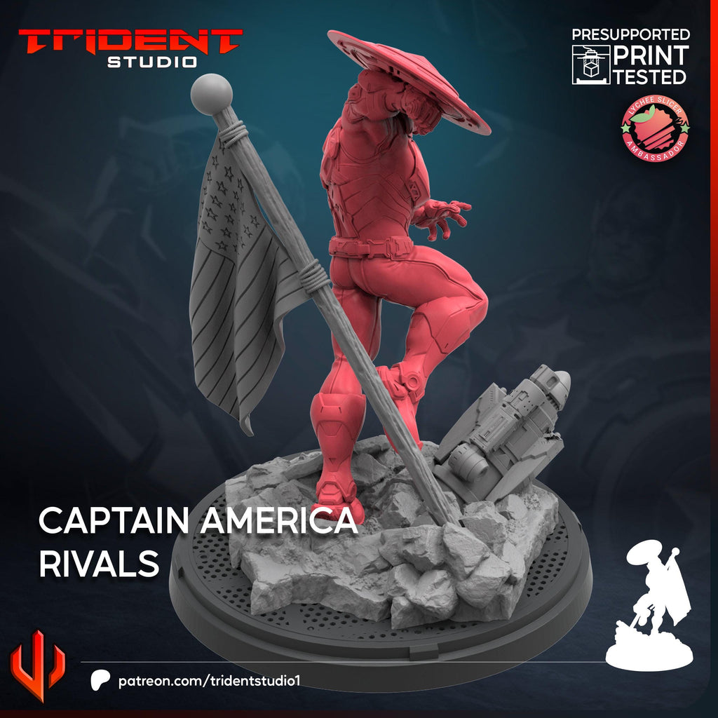 Captain America Rivals (Fan art sculpted by Trident Studio) (Crisis Protocol Proxy/Alternative)