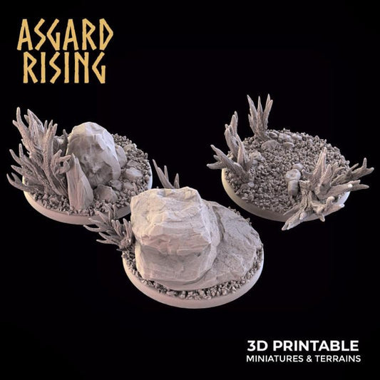 Stone Hill - 3 x 40mm/50mm Round Wargame Base - Asgard Rising