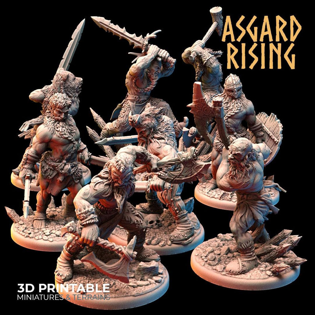 Viking Berserkers Warband 28mm 32mm, Miniatures for Wargames, D&D, Saga, RPG, Shieldwall Infantry Tabletop Figures