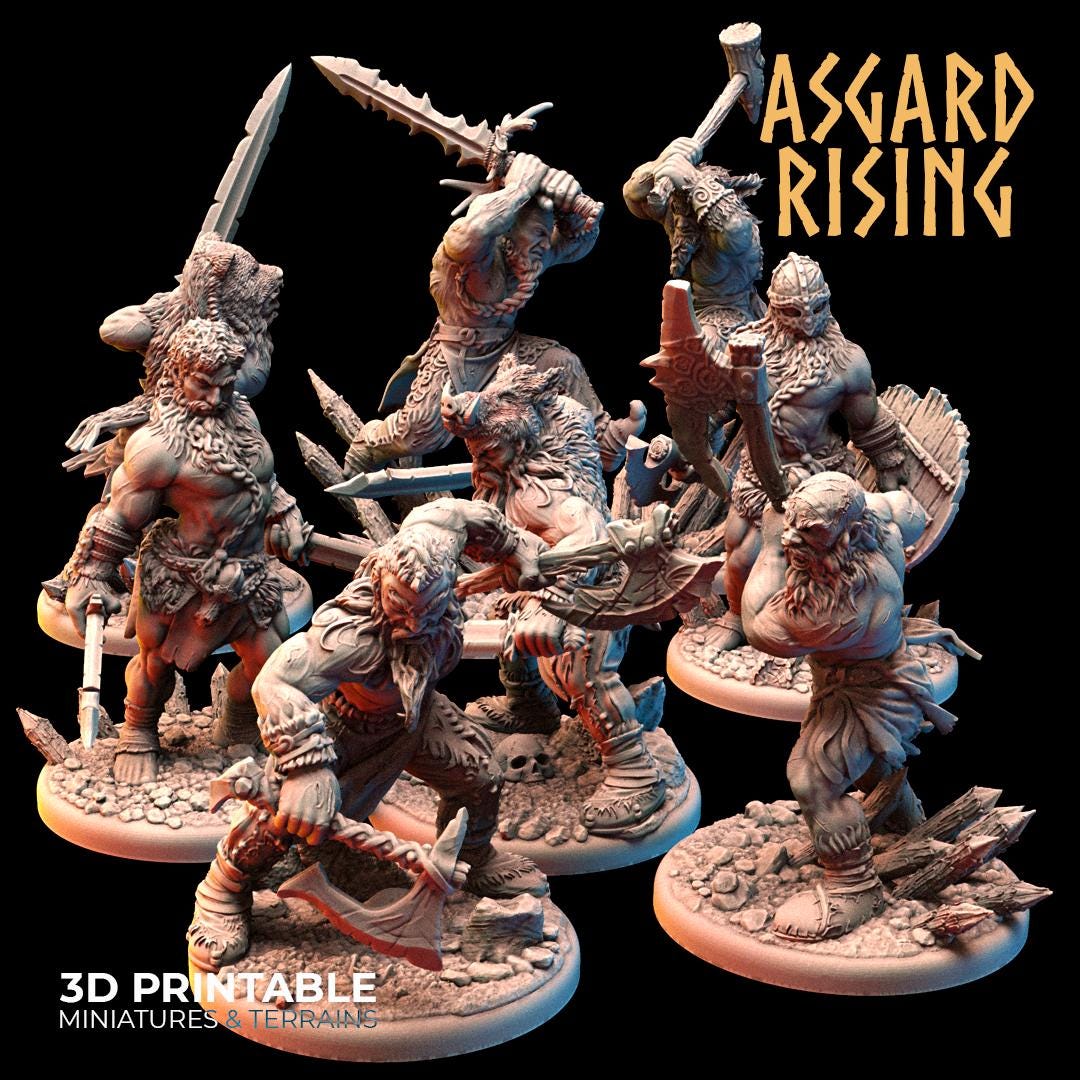 Viking Berserkers Warband 28mm 32mm, Miniatures for Wargames, D&D, Saga, RPG, Shieldwall Infantry Tabletop Figures