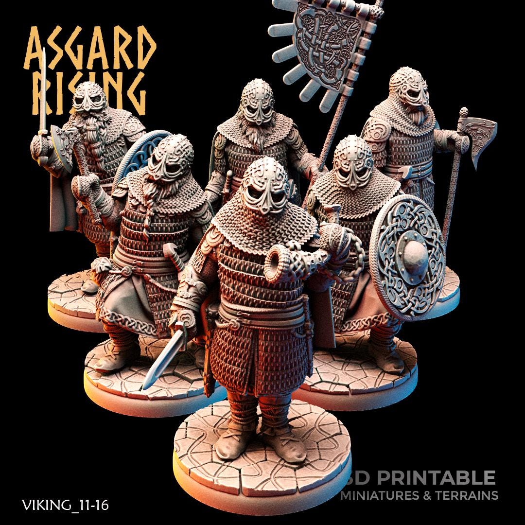Viking Huscarls Warband 28mm 32mm Miniatures for Wargames, D&D, Saga, RPG, Shieldwall Infantry Tabletop Figures