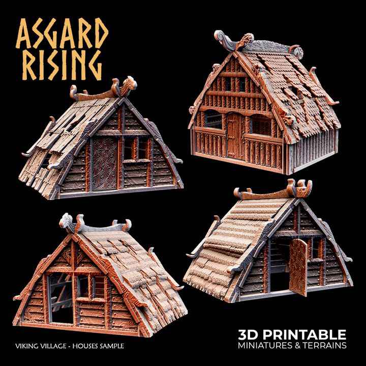 Viking Village Houses – Modular Terrain Set (37 Pieces)
