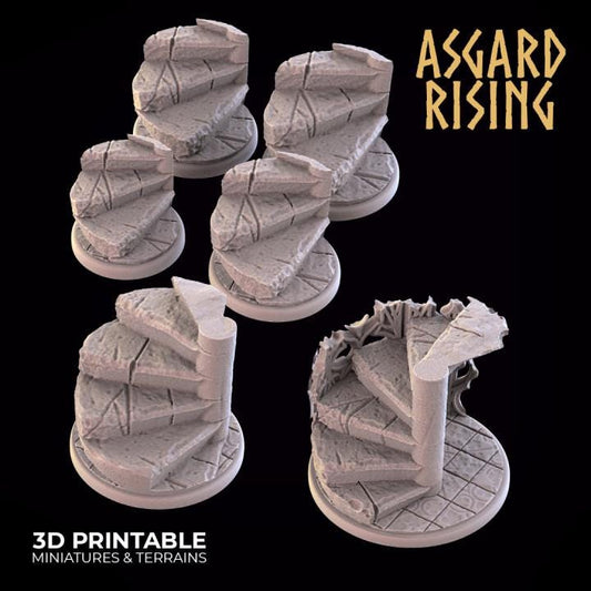 Stone Stairs - Round Wargame Bases Selection - Asgard Rising