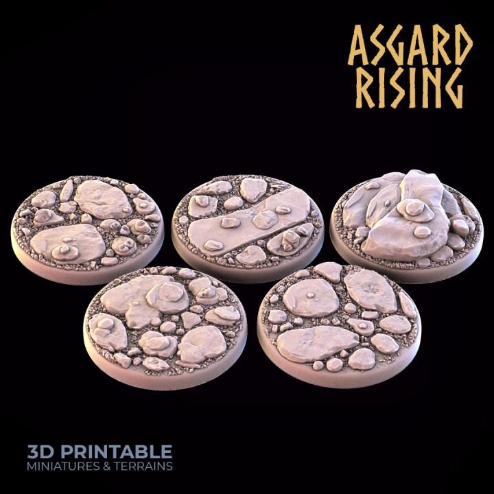 Rock Path -  5x 25mm/28mm/32mm Round Wargame Base - Asgard Rising