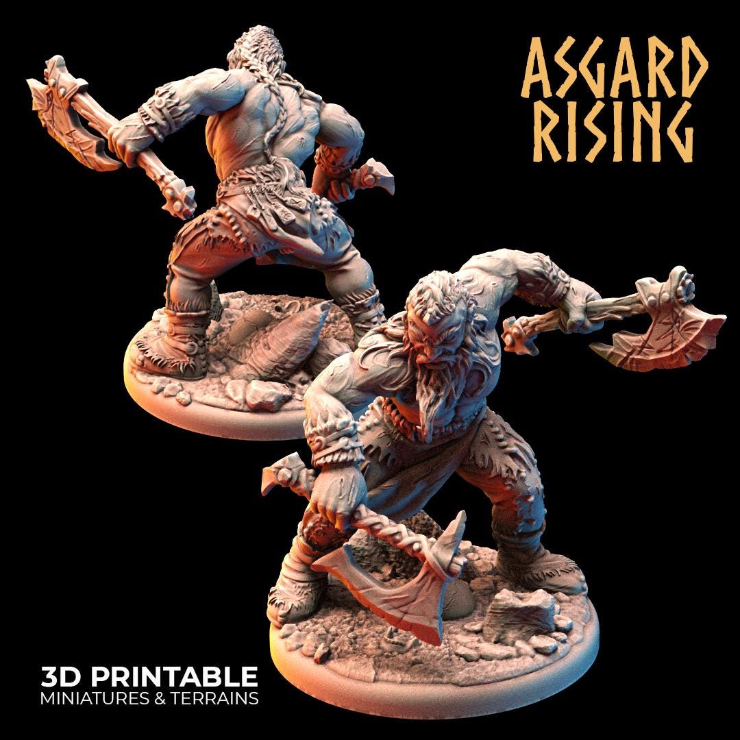 Viking Berserkers Warband 28mm 32mm, Miniatures for Wargames, D&D, Saga, RPG, Shieldwall Infantry Tabletop Figures